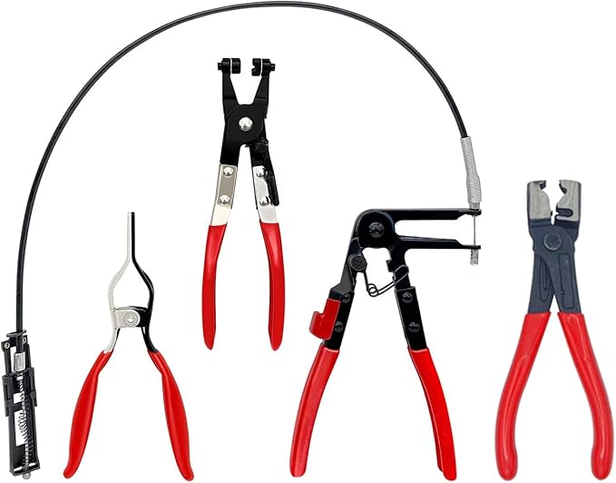 JANNO 4PCS Hose Clamp Pliers Set, Car Fuel Oil Water Hose Clamp Tool, Long Reach Wire Spring Pliers Remover Vice Grip for Automotive Coolant Radiator Heater