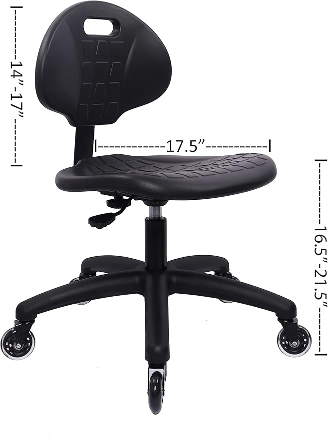 Chair Master Table Height Chair/Stool-Easy to Clean! Deluxe Ergonomic Polyurethane Chair. 5" of Height Adj (16.5"-21.5") 450 lb Capacity. Automotive, Lab, Garage, Home, Office (Rubber Roller, Black)
