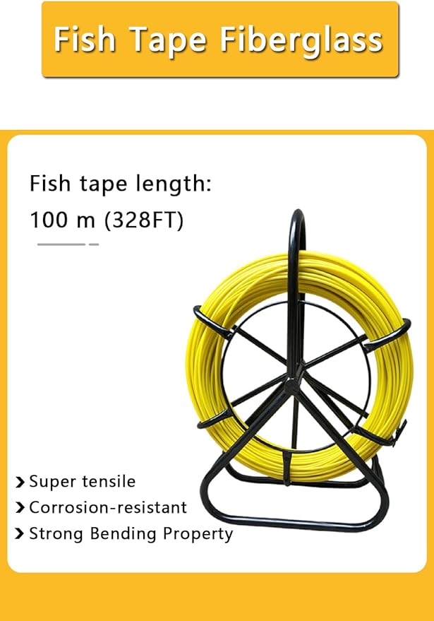Fish Tape Fiberglass 6MM 328FT Fish Tape Puller Fiberglass Wire Cable Running with Cage [6mm*100m]