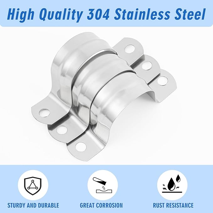 100 Pcs 1 1/4 Inch Pipe Strap Stainless Steel Conduit Clamp Reinforced Rigid 2 Hole U Bracket for Pipe Fixing on Various Surfaces