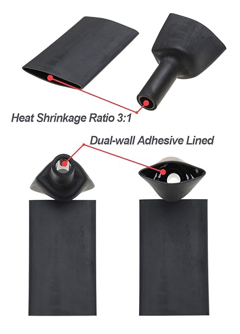 74PCS 1 3/4 1/2 3/8 Inch 3:1 Heat Shrink Tubing Assortment Kit Double-Wall Adhesive Lined Marine Grade Industrial Heat-Shrink Wrap Wire Tubing Black Red