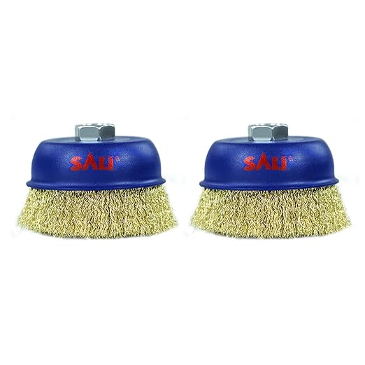 SALI 2 Pack Wire Cup Brush, 4 Inch Coarse Crimped Cup Brush for Grinders, with 5/8 Inch Arbor for Heavy Cleaning Rust, Stripping and Abrasive, for Angle Grinder