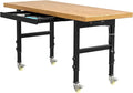 60" Heavy-Duty Solid Wood Work Bench Work Table with Drawers, Adjustable Height Portable Workbench with Power Outlets, 3000 Lbs Capacity Workstation for Garage, Workshop, Office, Shop