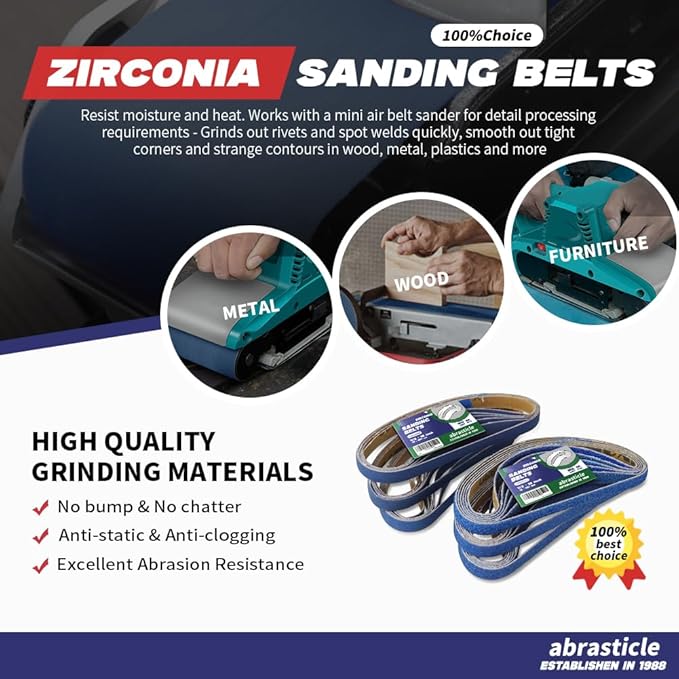 1/2" x 18" Zirconia Sanding Belts for Metal, 1/2 x 18 Inch Zirconia Metal Grinding Sand Paper, 36 PCS 6 Each of 40/60/80/120/180/240 Assorted Grits, Perfect for Metal Polishing, Derusting, Woodworking