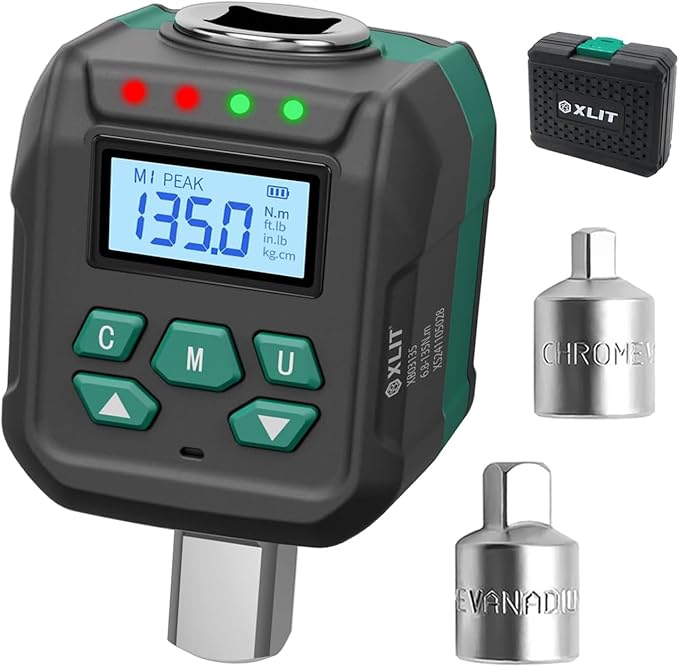 1/2-Inch Drive Digital Torque Adapter, 5-99 ft-lb (6.8-135 Nm), ±2% Accuracy - Electronic Torque Meter Gauge & Checker with Buzzer & LED Alerts for Automotive, Truck, Motorcycle & ATV Repair