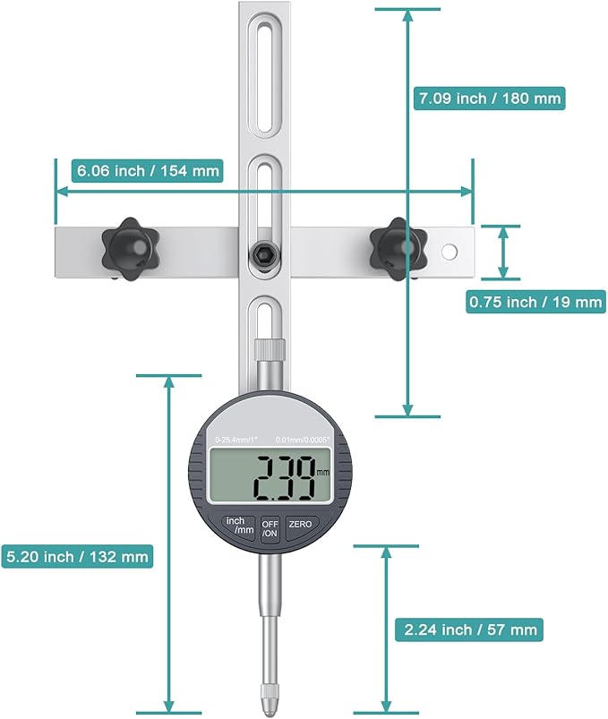 HDLNKAK Table Saw Digital Dial Indicator Gauge, for Aligning and Calibrating Work Shop Machinery Like Table Saws, Band Saws and Drill Presses