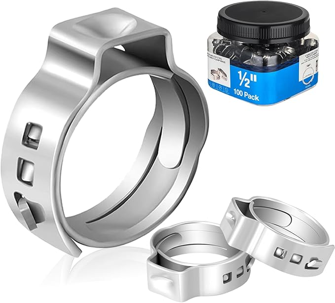 100-PCs HeSun 1/2 Inch PEX Crimp Ring, Premium 304 Stainless Steel Pex Cinch Clamp Ring(CLAMP016-100)