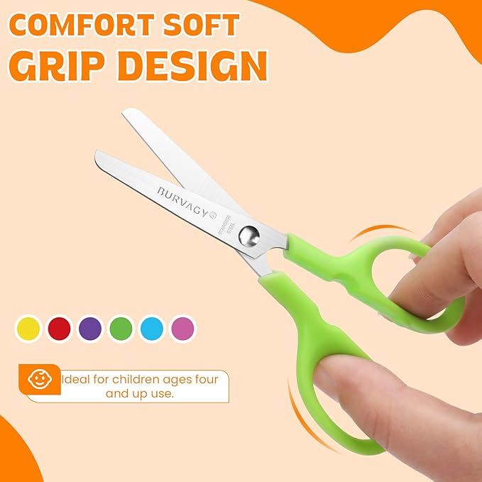 90Pack 5" Small School Student Blunt Kids Craft Scissors, Sharp Stainless Steel Blades Safety Toddler Kid Child Comfort Grip Scissors Bulk for Children Cutting Paper