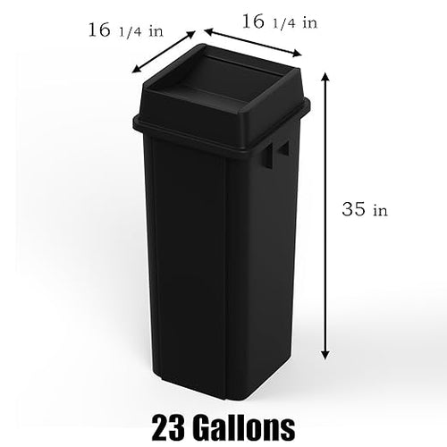 23 Gallon Black Square Commercial Trash Garbage Can with Lid | Outdoor Office Restaurant School Kitchen