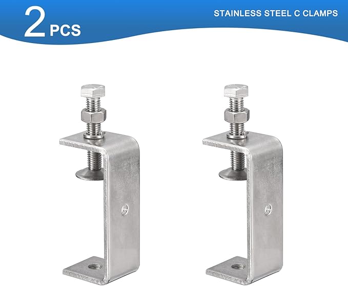 2 Pack 304 Stainless Steel C Clamps with 85mm/3.35" Stable Wide Jaw Opening Tiger Clamp for Woodworking Welding Construction Household Mount