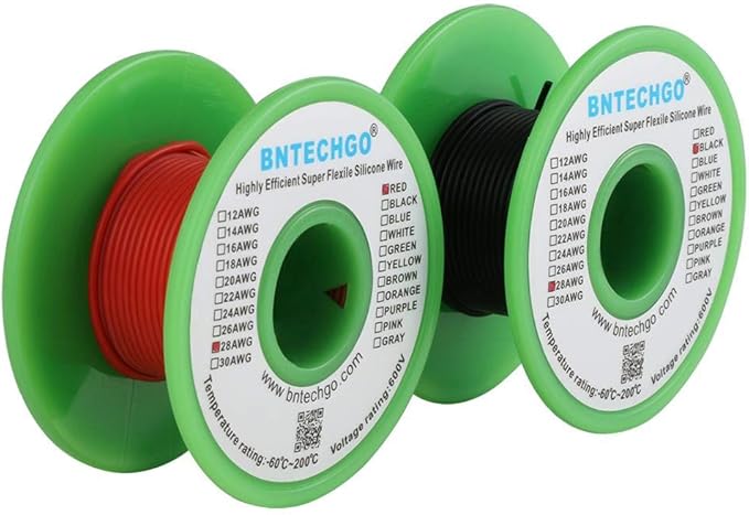 BNTECHGO 28 Gauge Silicone Wire Spool red and Black Each 100ft Flexible 28 AWG Stranded Tinned Copper Wire