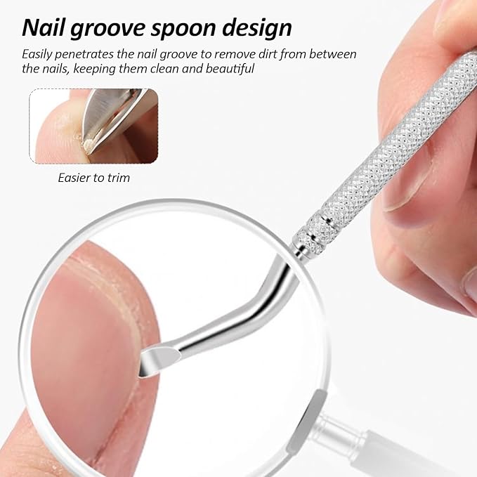 4pc Stainless Steel Nail File & Cuticle Pusher Set – Four-Sided Emery Nail File for Thick Nails, Durable Metal Manicure & Pedicure Tool, Portable Home & Travel Grooming Kit(5.12IN)