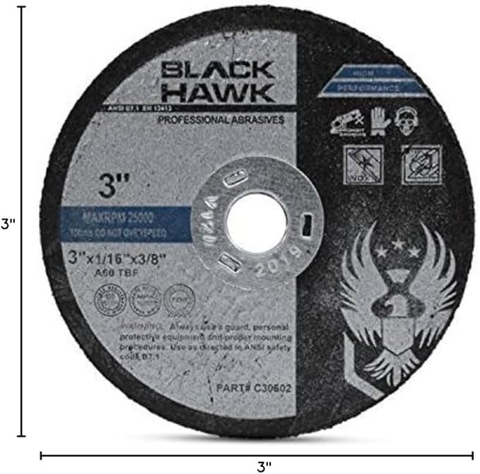BHA Metal and Stainless Steel Cut Off Wheels for Die Grinders, 3” x 1/16” x 3/8” - 25 Pack