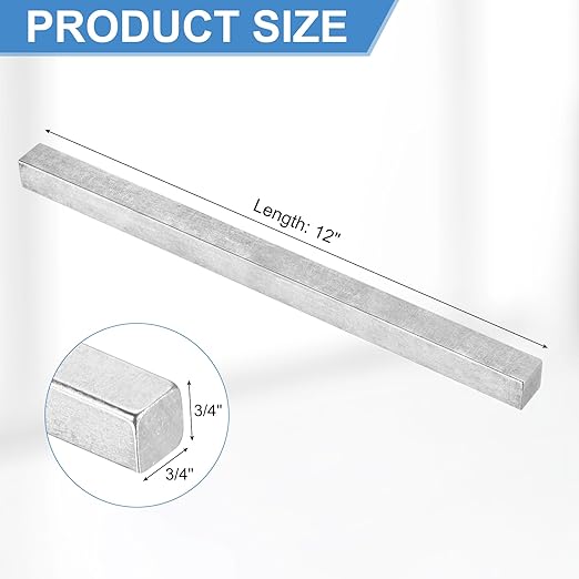 uxcell Square Steel Key Stock 3/4" x 3/4" x 12" Cold-Drawn 45# Steel Bars Precision Key Stock for Gearbox Coupling, Silver Tone