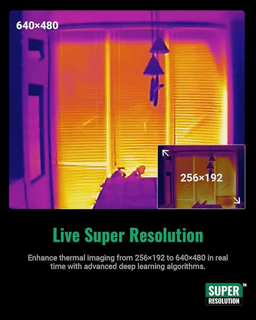 P2W 640x480 Super Resolution Thermal Camera with Dual-Camera, 256x192 IR Resolution Thermal Imaging Camera, 3.5" Touch Screen,Wi-Fi,8MP Visible Camera, Video and Audio Recording