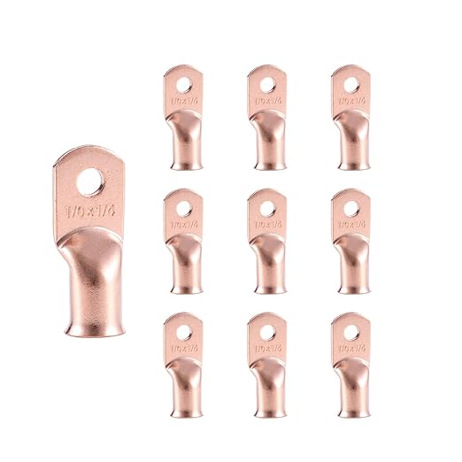 10pcs 1/0 AWG-1/4”(M6) Ring Terminals 0 Gauge Copper Wire Lugs Battery Cable Ends Heavy Duty Battery Cable Terminal Connectors
