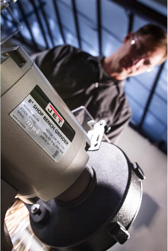 JET 8-Inch Bench Grinder with Wire Wheel, 3450 RPM, 1 HP, 115V 1Ph (Model JBG-8W)
