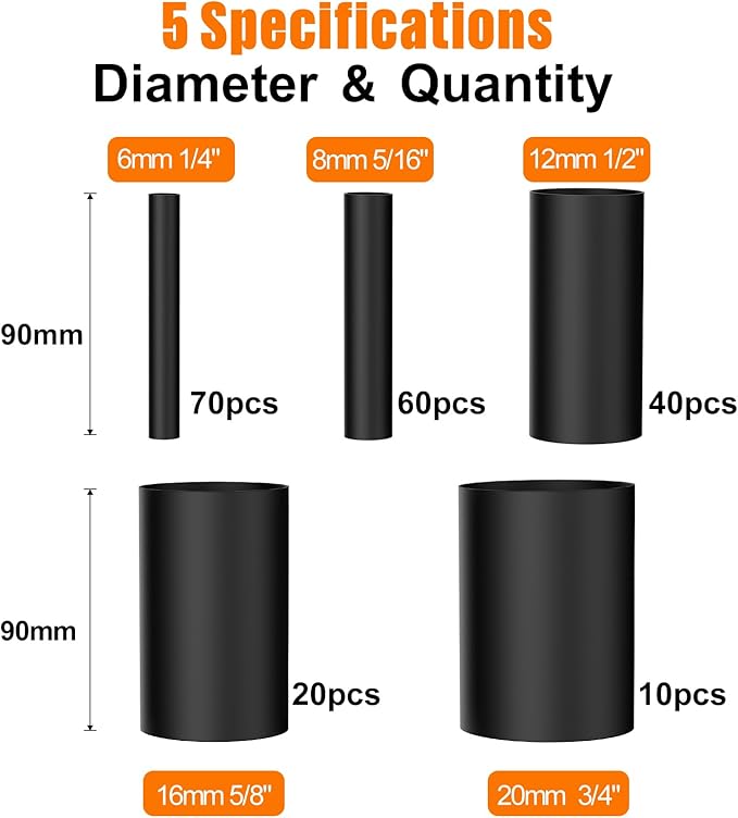 Lsnisni 1.77 Inches Heat Shrink Tubing Kit 200 Pcs, Ratio 4:1 Adhesive Lined, Dual Wall Tube - Marine Grade Waterproof, 5 Diameters, Heat-Shrink Tube, Heat Shrink Cable Sleeve - Black