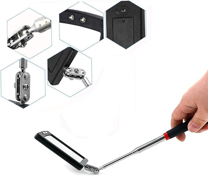 Inspection mirror telescoping with light Mirror practical addition to car repair, and anyone's toolbox Inspection Tool for Checking Vehicle, and Other Small Parts Extended (Inspection mirror-2PCS)