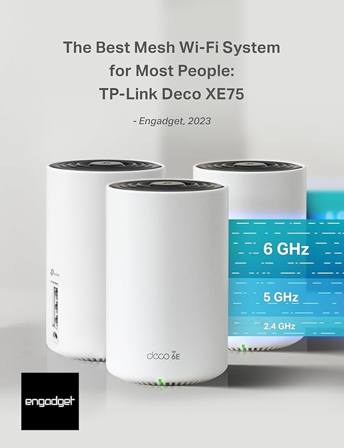 TP-Link Deco XE75 AXE5400 Tri-Band WiFi 6E Mesh System - Covers up to 5500 Sq.Ft, Replaces WiFi Router and Extender, AI-Driven Mesh, 6GHz Band, 2-Pack