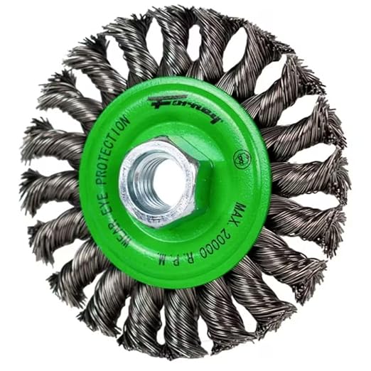 Forney 72749 Wire Wheel Brush, Twist Knot Crimped with 1/2-Inch and 5/8-Inch Arbor, 6-Inch-by-.020-Inch