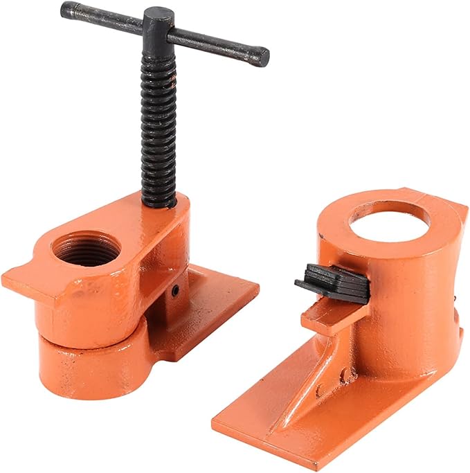2 PCS Heavy Duty 1 inch Pipe Clamp, Jaws Vise Fixture Set Woodworking Tool Kit for Gluing and Drilling Used in Wood Clamp, Water Pipe Clamp (2 PCS)