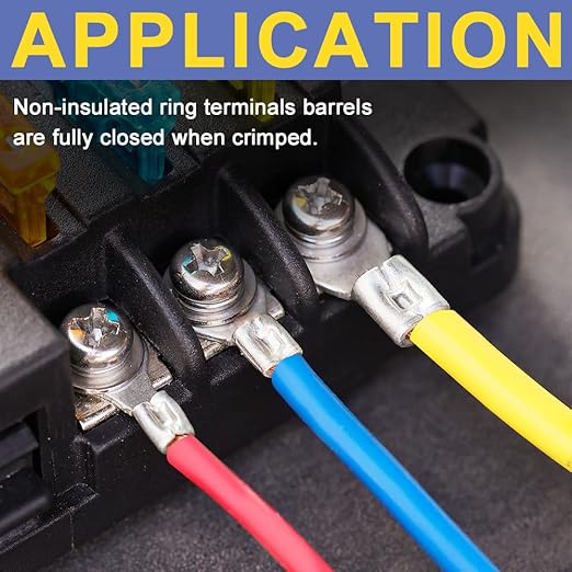 haisstronica 50pcs #8 Fork Terminals,AWG 12-10 Brazed Seam Non-Insulated Copper Wire Connectors