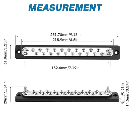 GLOSO Common Bus Bar M6 Studs Power Distribution Block Marine Busbar Battery Terminal Distribution Block 150 Amp Rating 20P