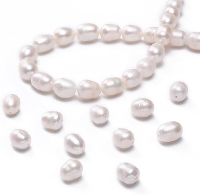 Natural Pearl Beads Rice 8-9mm White Freshwater Cultured Loose Gemstone Beads for DIY Jewelry Making 13.8''/Strand HQ