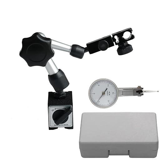 HDLNKAK Professional Dial Test Indicator with Magnetic Base Stand and Storage Case，0-0.03"x0.0005" Test Indicator，with 2 Metal Dovetail Clamps 3/8'' and 5/32'' in Storage Case