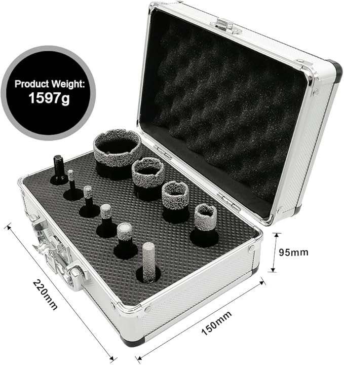 SHDIATOOL Diamond Core Drill Bits Hole Saw Kit for Porcelain Tile Ceramic Marble Brick Vacuum Brazed Cutter Set 10-Piece （6/8/10/13/19/25/32/51mm +10mm+SDS Plus