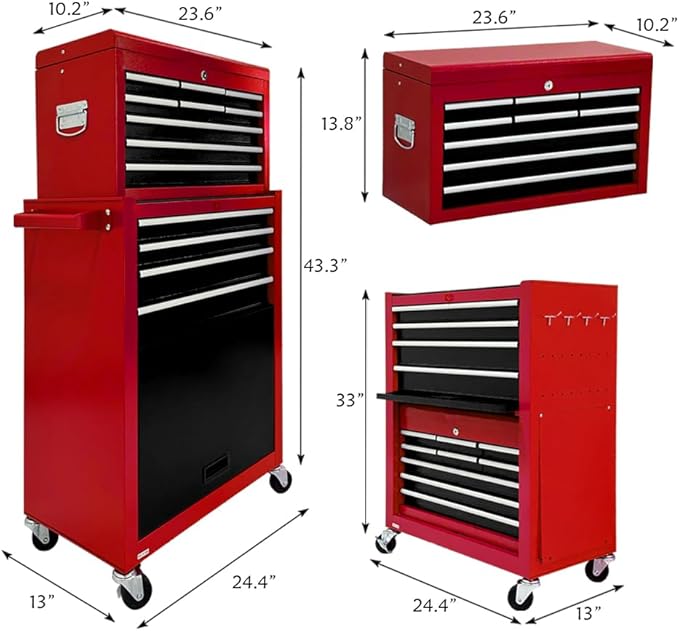 Rolling Tool Chest,13-drawer Tool Box Organizer with Wheels,Large Tool Storage Cabinet with Sliding Drawers,High Capacity Tool Chest with Locking System (Red＆Black)
