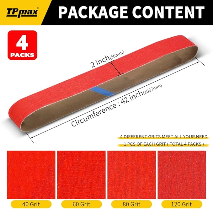 2x42 Inch Ceramic Sanding Belts (40/60/80/120 Grits) – High-Performance Sander Sharpening Belts for Knife Making, Metalworking, and Woodworking