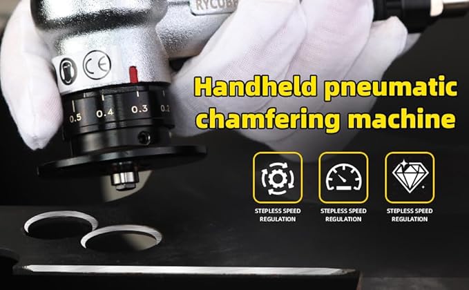 Pneumatic Chamfering Tool Handheld, Mini Air-Powered Chamfering Machine with 4 C-Blades (2 Pre-Installed), 45° Right-Angle Trimming, 1/4 Inch Air Inlet for Metal, Wood Beveling & Deburring