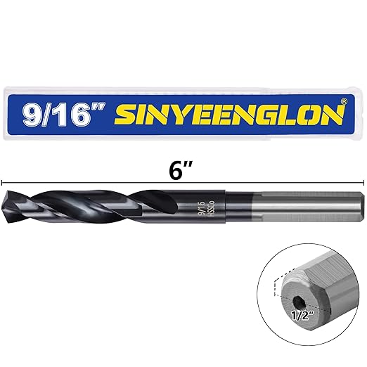 9/16 Cobalt Drill Bit for Metal and Hardened Steel, 1/2 Inch Reduced Shank M35 HSS Twist Jobber Drill Bits, with Index Storage Case