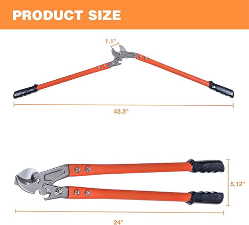24 Inch Heavy Duty Cable Cutter with Ergonomic handle, Industrial Strength Cutter for Copper and Aluminium Cables and Rppes