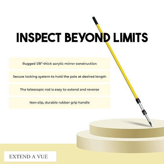 Inspection Mirror - Telescoping Heavy Duty, Lightweight & Durable, 4 ft - 12 ft Pole, 3 Size Acrylic Mirror