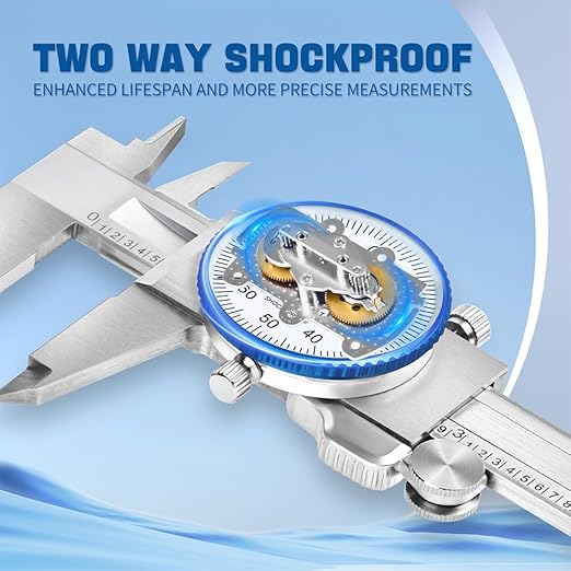 Dasqua Double Shock-Proof Dial Caliper Pro Monoblock High Precision with 0-8" Range,Accuracy of ±0.001'',1332-4115-A