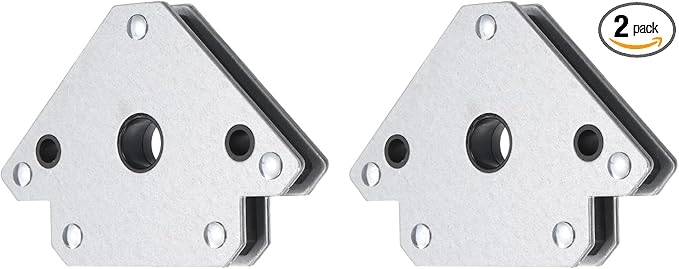 HARFINGTON 2pcs Welding Magnets 55.12 lbs Magnetic Welding Clamp Holder Galvanized Iron Arrow-Shaped Tool 45, 90, 135 Degree with Center Hole for Fixed Angles, Silver Tone