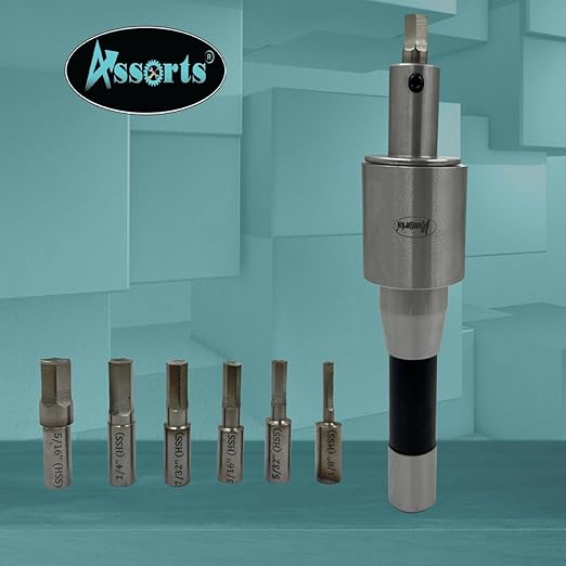 Assorts Precision Rotary Broach – R8 Shank (7/16" UNF) with HSS Hex Punches – CNC, Lathe, Milling & Drilling Compatible