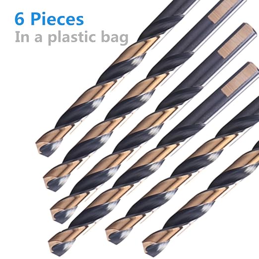 6PCS, 23/64" Black and Gold Finish,Drill Bits