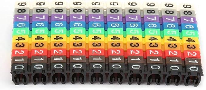 Digital Tube Wire 0-9 Number Coded Clip On Plastic Cable Label Tube Colorful Cable Marker C Shape Suitable Multi-Type Cable (100Pcs 2.5mm²)