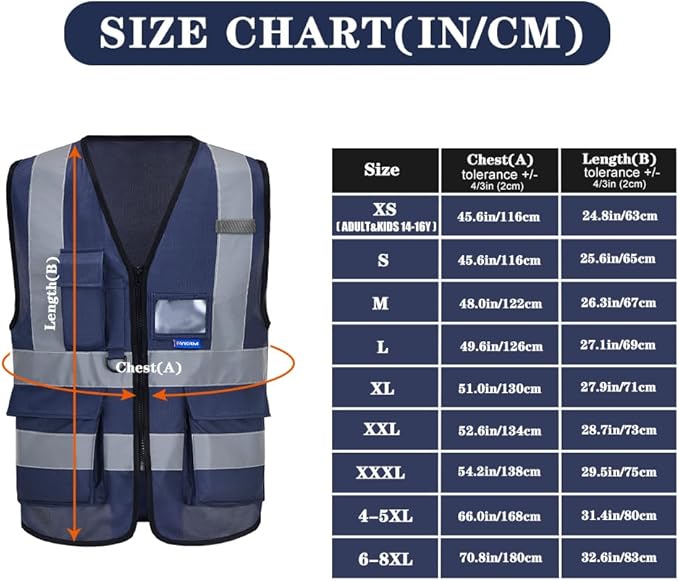 navy blue safety vest with zipper pockets