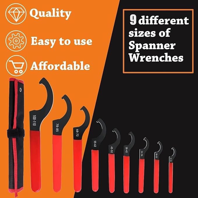 Adjustable Shock Coilover Wrench Set Universal Spanner Wrench for Coil Overs Adjustments/Suspension Systemand Weight Balance, Spanners Hook Wrenches Tools 9 PCS