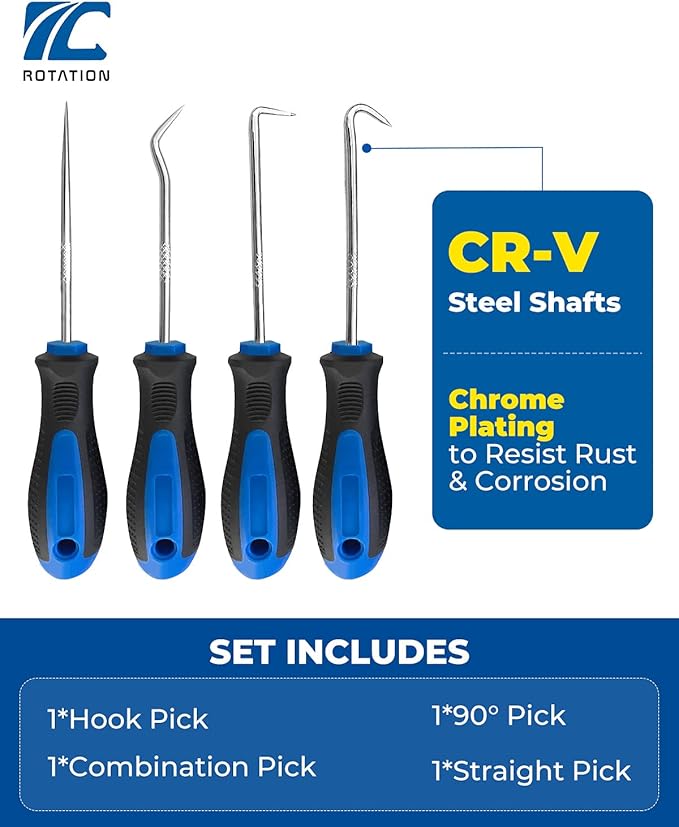 ROTATION Precision Hook and Pick Set for Automotive | 4-Piece Hand Tools