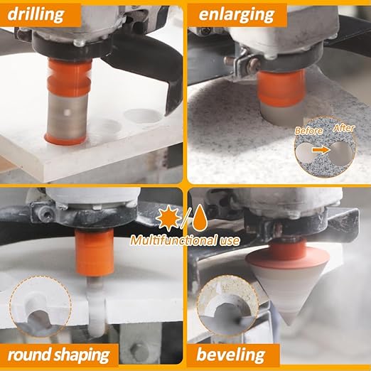 Diamond Core Drill Bit Kit BGTEC Diamond Hole Saw Tile Cutter,5/8"-11 Thread 6pcs 6/8/10/35/50/65mm Drill Bits+10mm Finger Bit+ 2" Chamfer Bit Milling Finger Bit+Hex