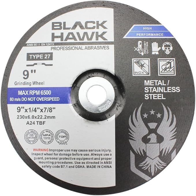 BHA Depressed Center Metal Grinding Wheels for Angle Grinders, 9” x 1/4” x 7/8” - 5 Pack