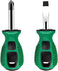 Buspoll Rubber Anti-Skid Handle Stubby Screwdriver Set, 6mm x 38mm Slotted/Phillips, Magnetic Head