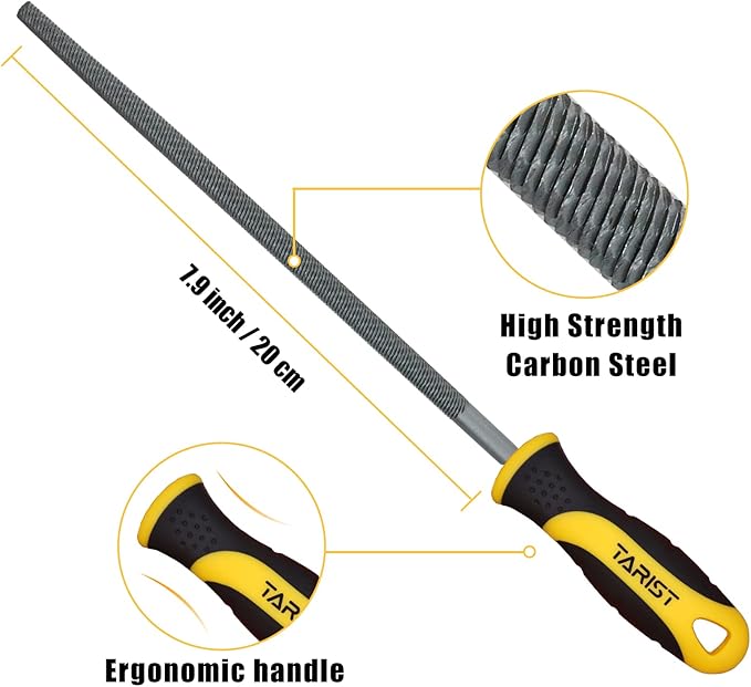Metal File Set, 3-Piece, 8-inch,Professional Carbon Steel File, Includes Flat/Half-Round/Round,Work for Metal, Wood and More