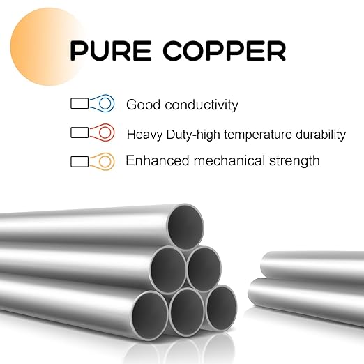 Heavy Duty Tinned Copper Wire Lugs with Studs (1/0 AWG, 3/8" & 5/16"), Heat Shrink Tubing, Battery Cable Ends, Bare Copper Eyelets